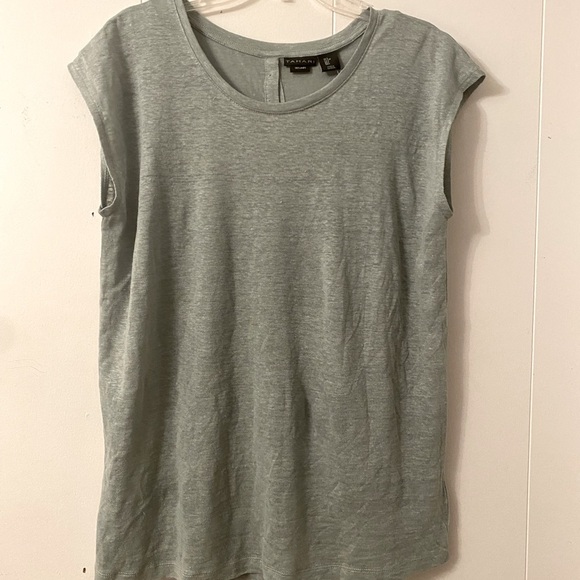 Tahari Women's Size L 100% Linen sleeveless Top Button Back - Picture 2 of 11